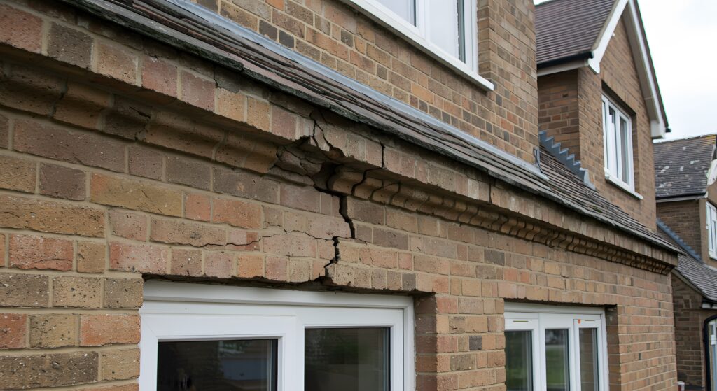 Brick wall damage inspection and repair for residential building structural integrity assessment on transparent background
