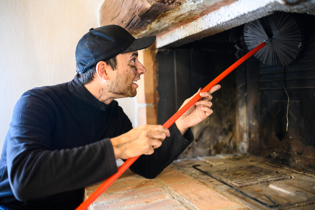 Young chimney sweep at work